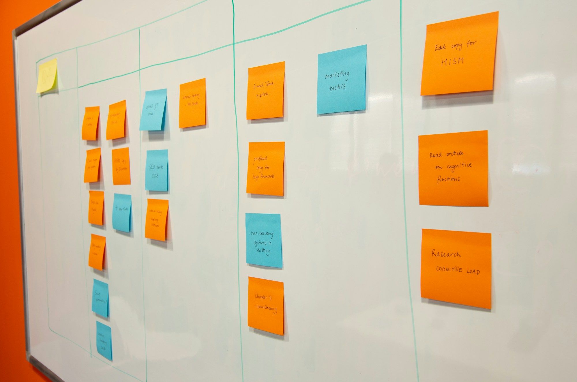 Planning board with sticky notes mapping out project stages
