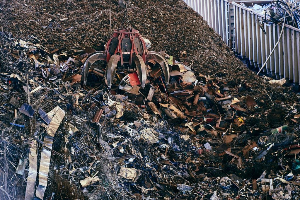 Scrap metal pile at a recycling yard